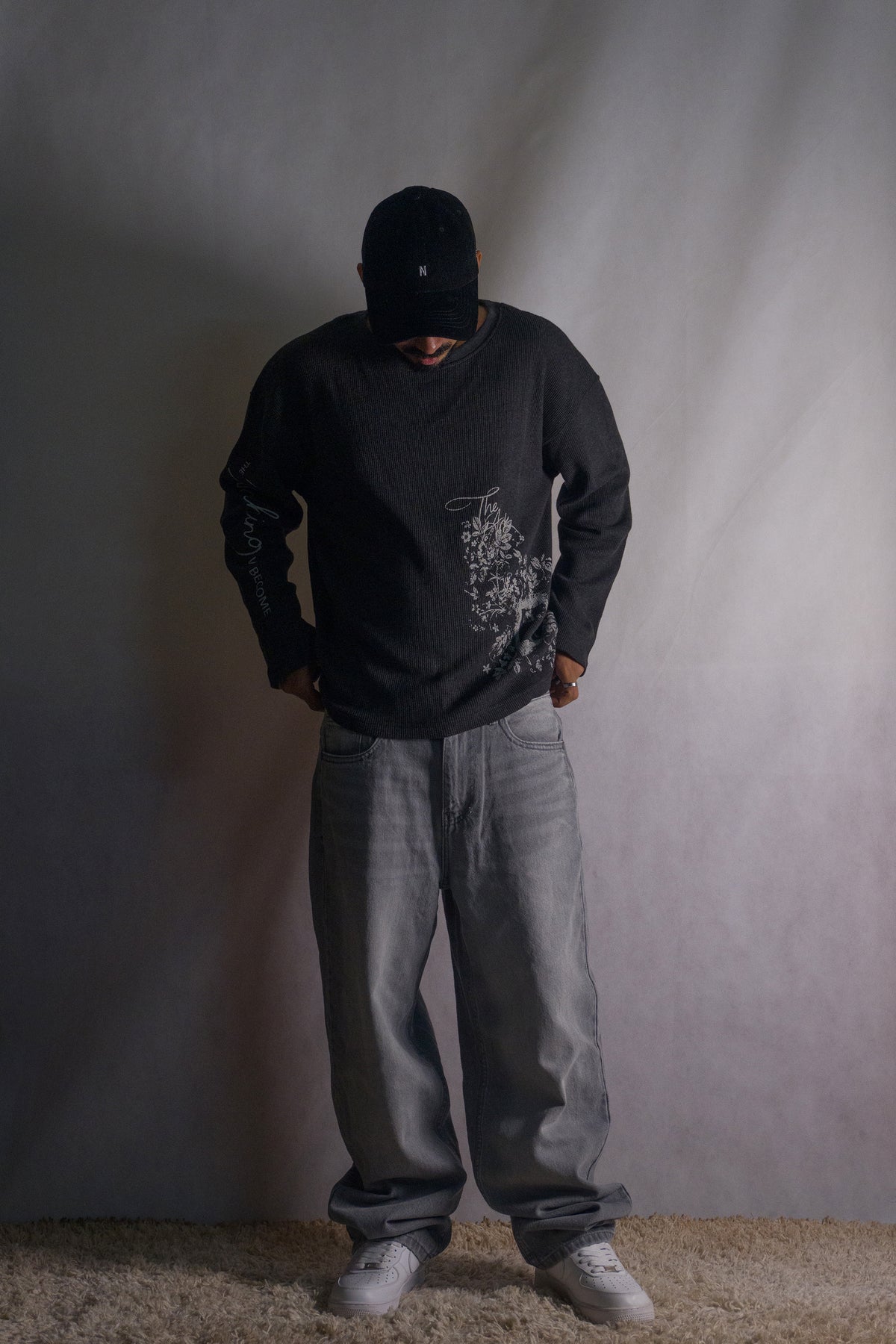 Waffle Knit Full Sleeve Shirt (Dark Grey)