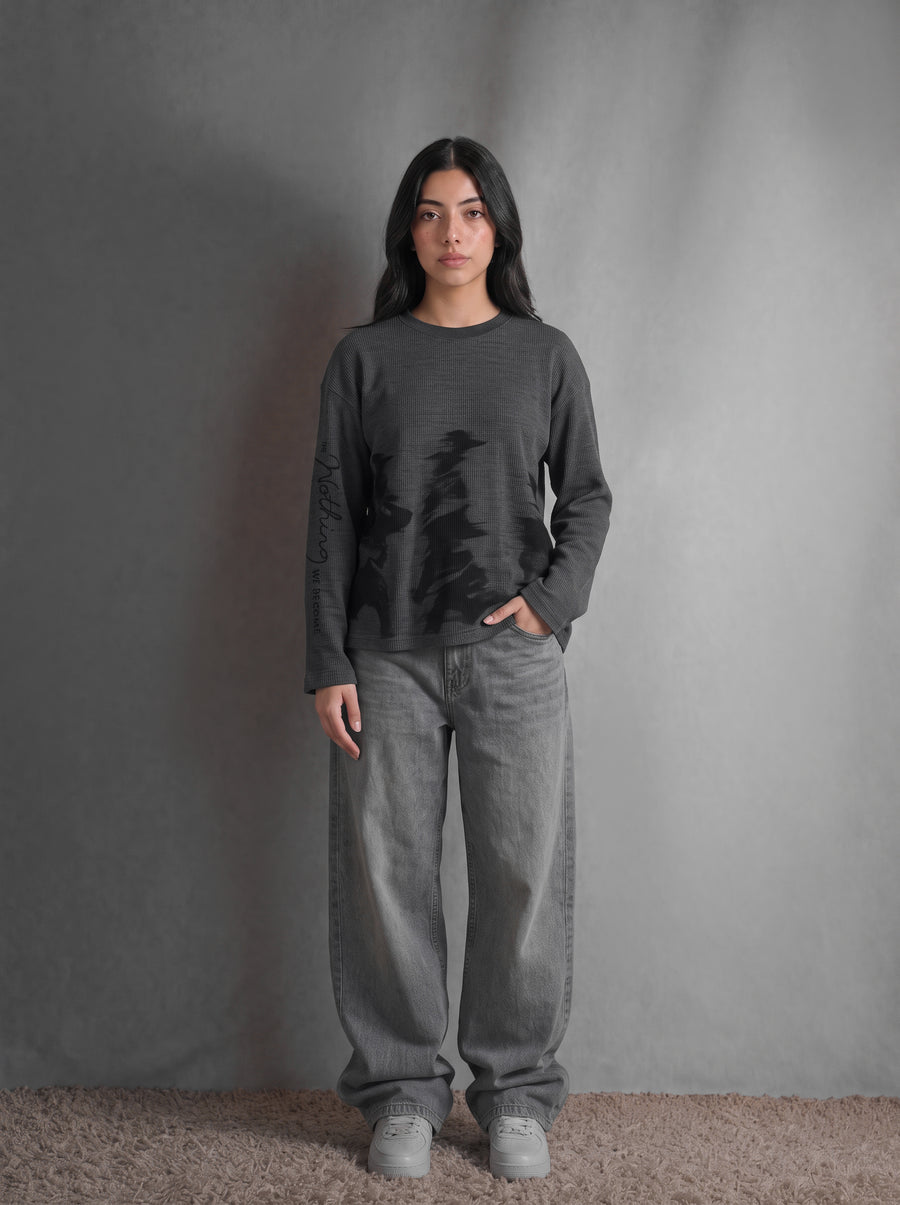 Waffle Knit Full Sleeve Shirt (Charcoal)