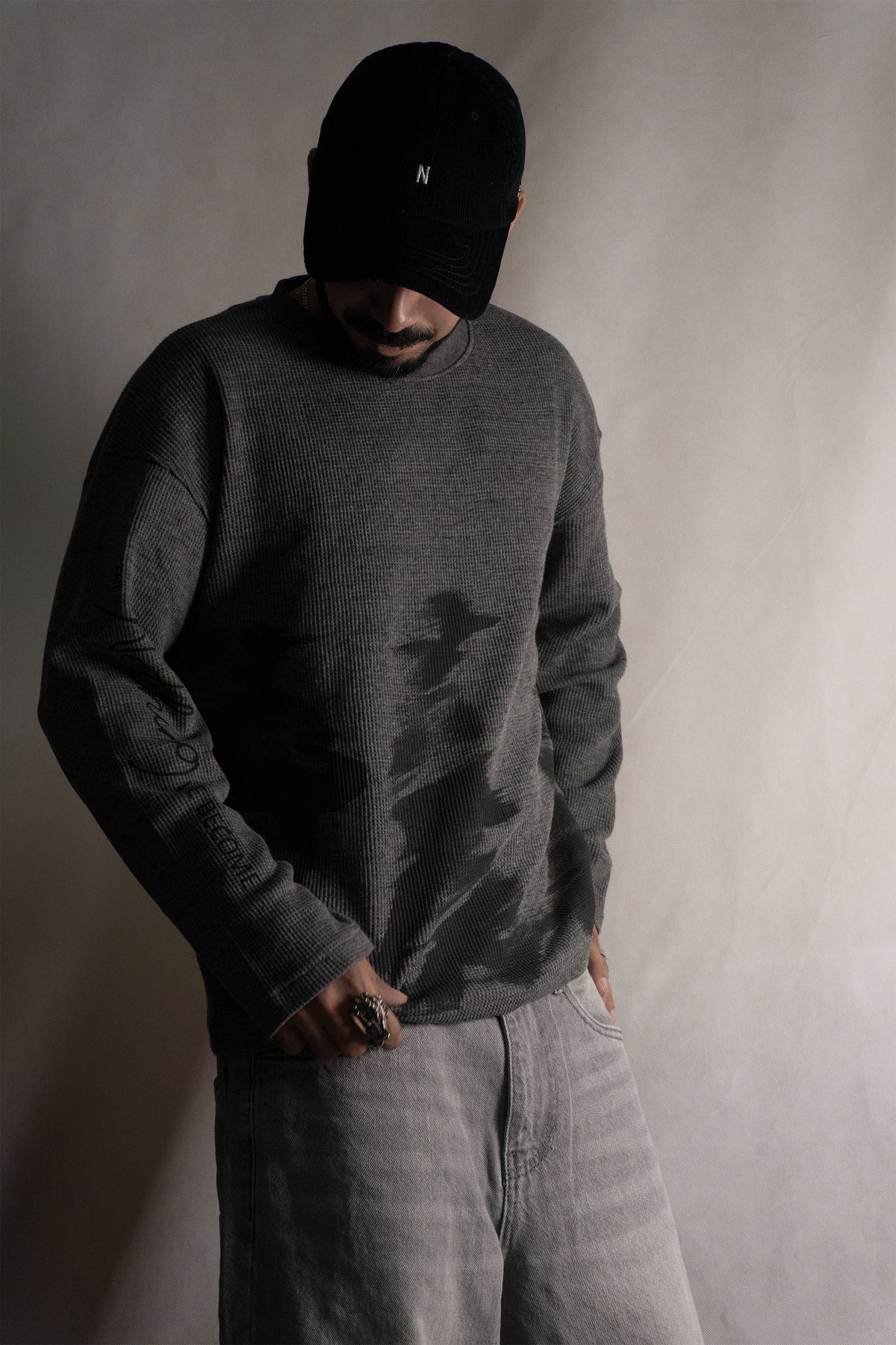 Waffle Knit Full Sleeve Shirt (Charcoal)