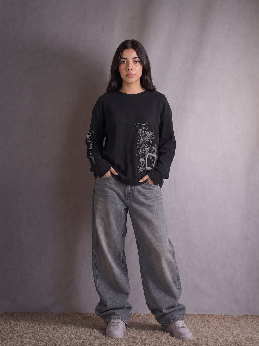 Waffle Knit Full Sleeve Shirt (Dark Grey)