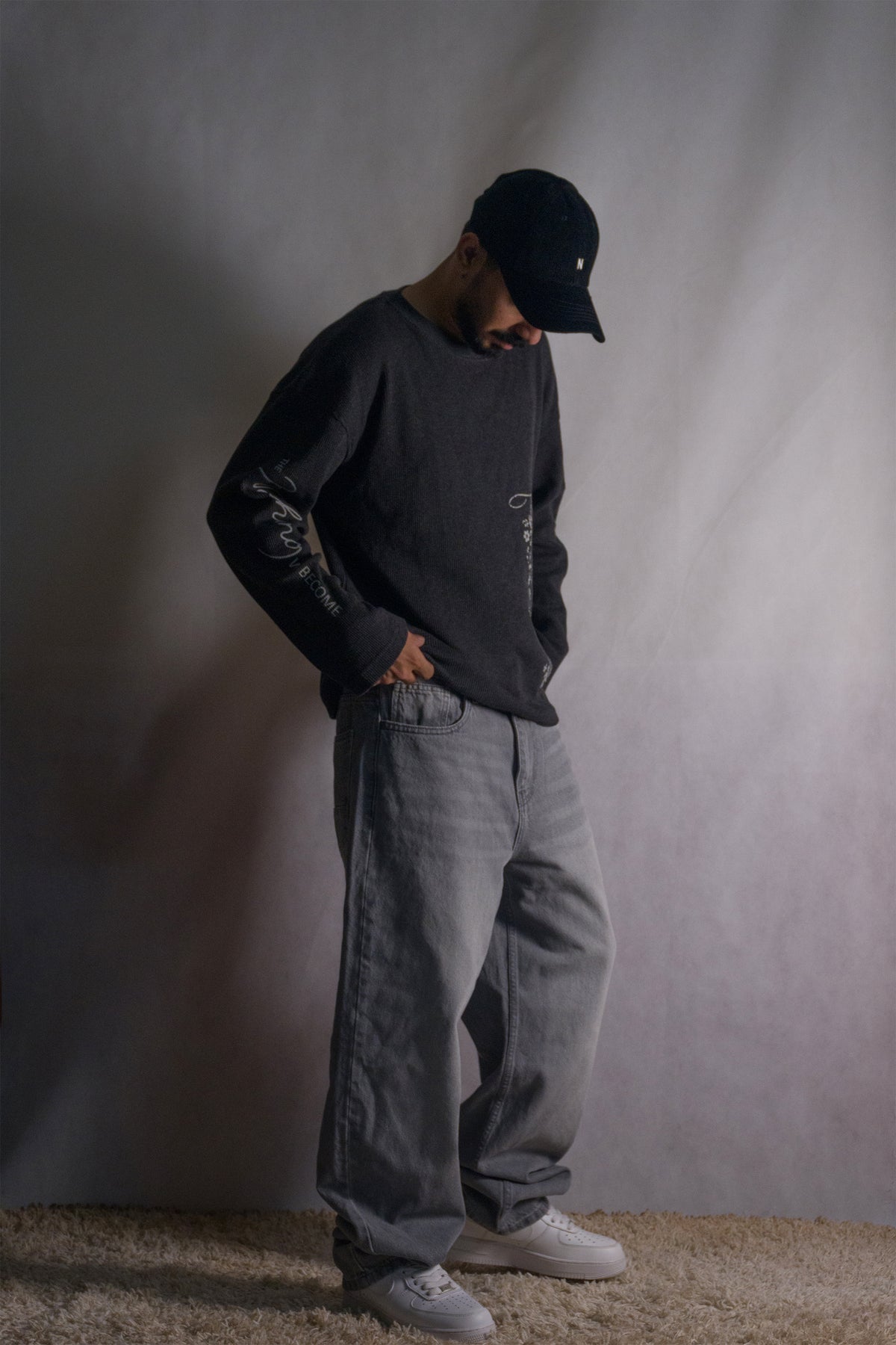 Waffle Knit Full Sleeve Shirt (Dark Grey)