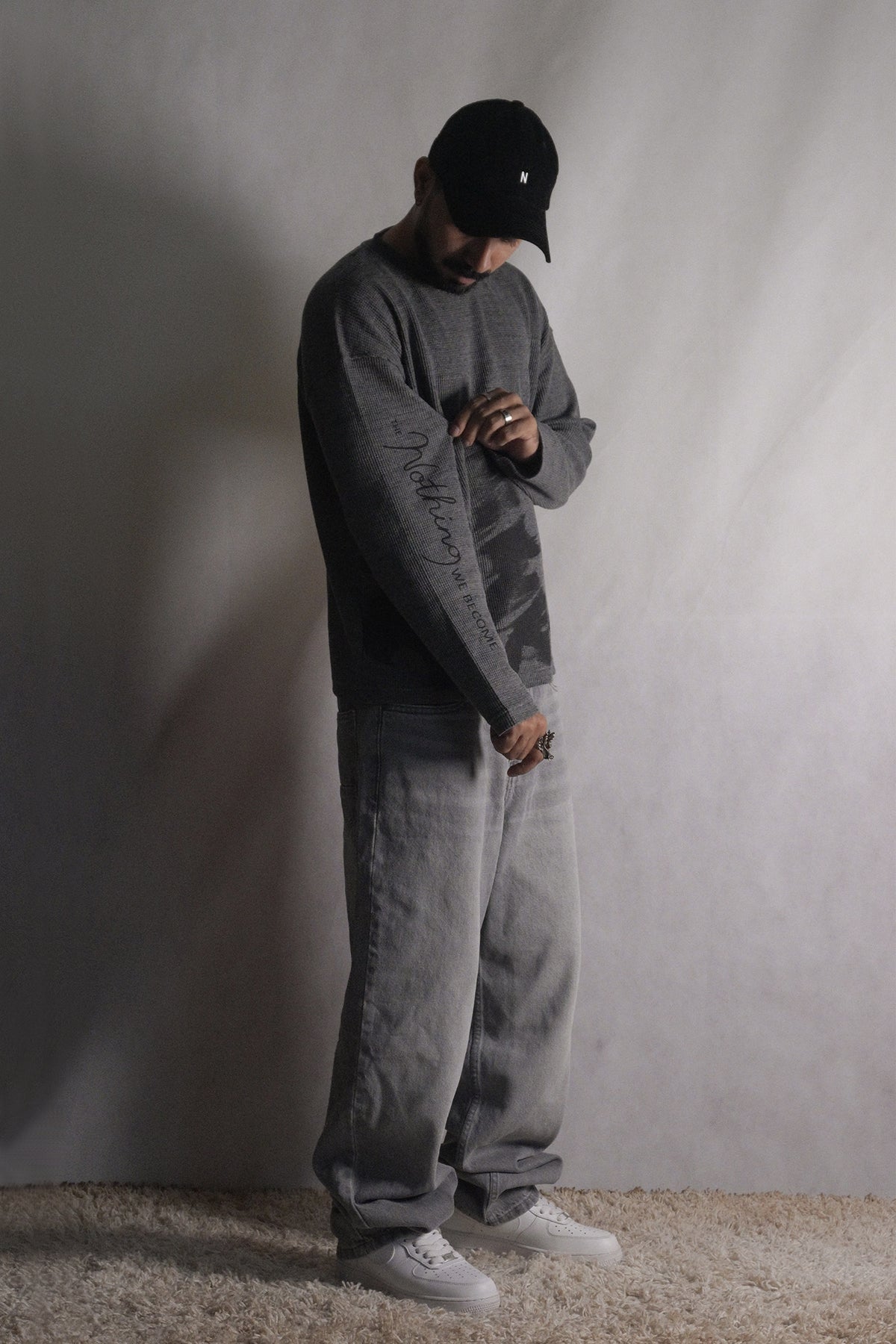 Waffle Knit Full Sleeve Shirt (Charcoal)