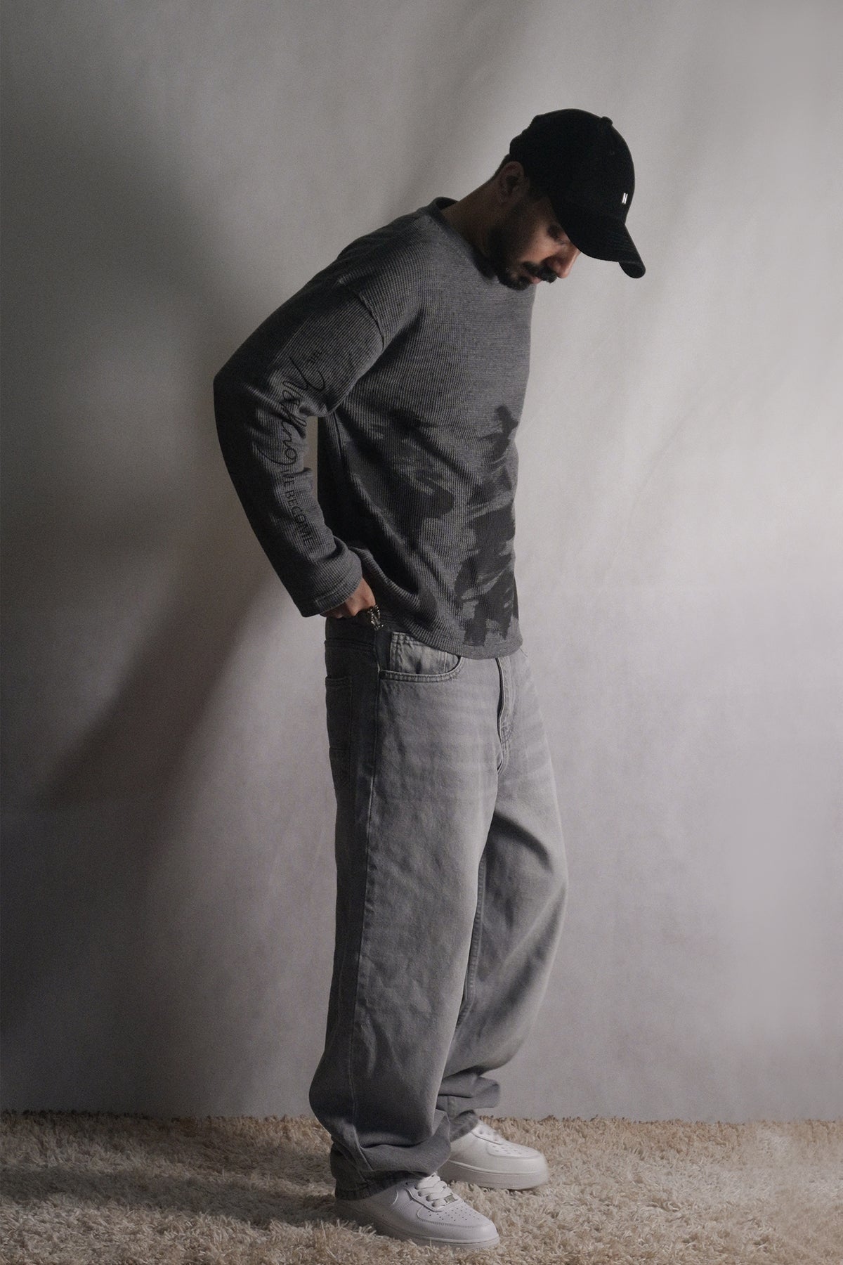 Waffle Knit Full Sleeve Shirt (Charcoal)