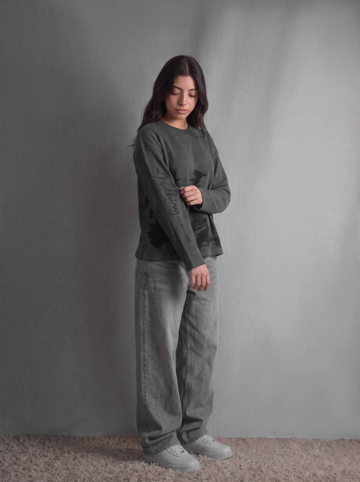 Waffle Knit Full Sleeve Shirt (Charcoal)