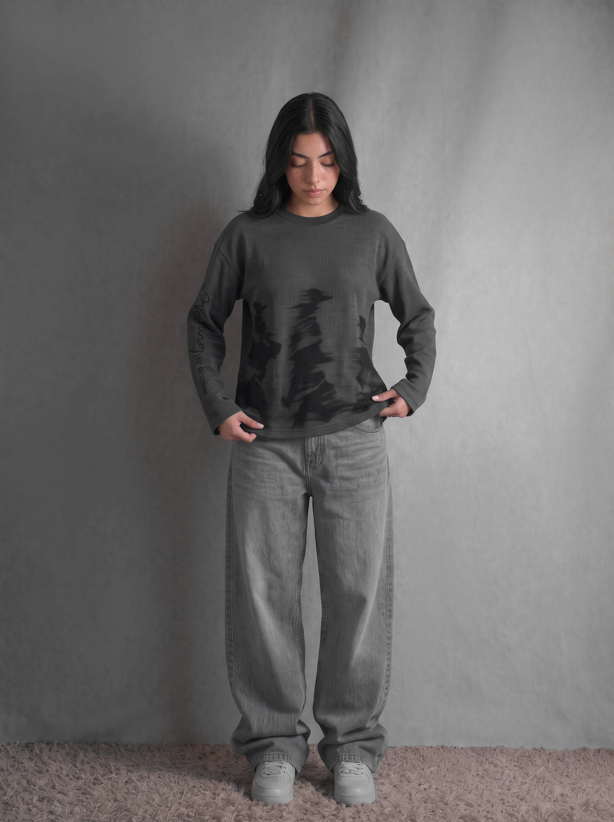 Waffle Knit Full Sleeve Shirt (Charcoal)