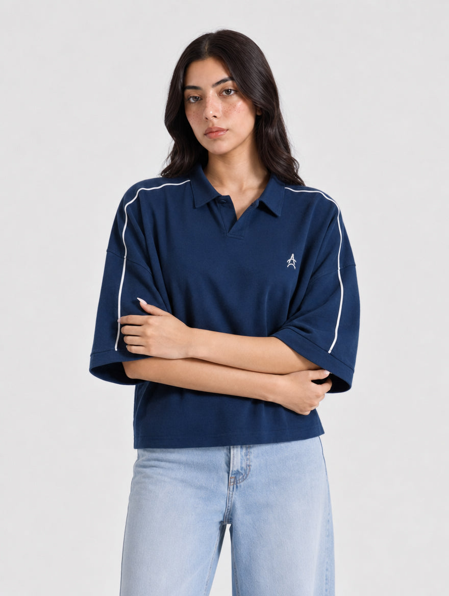 The Ark Piped Polo — Oxford Blue