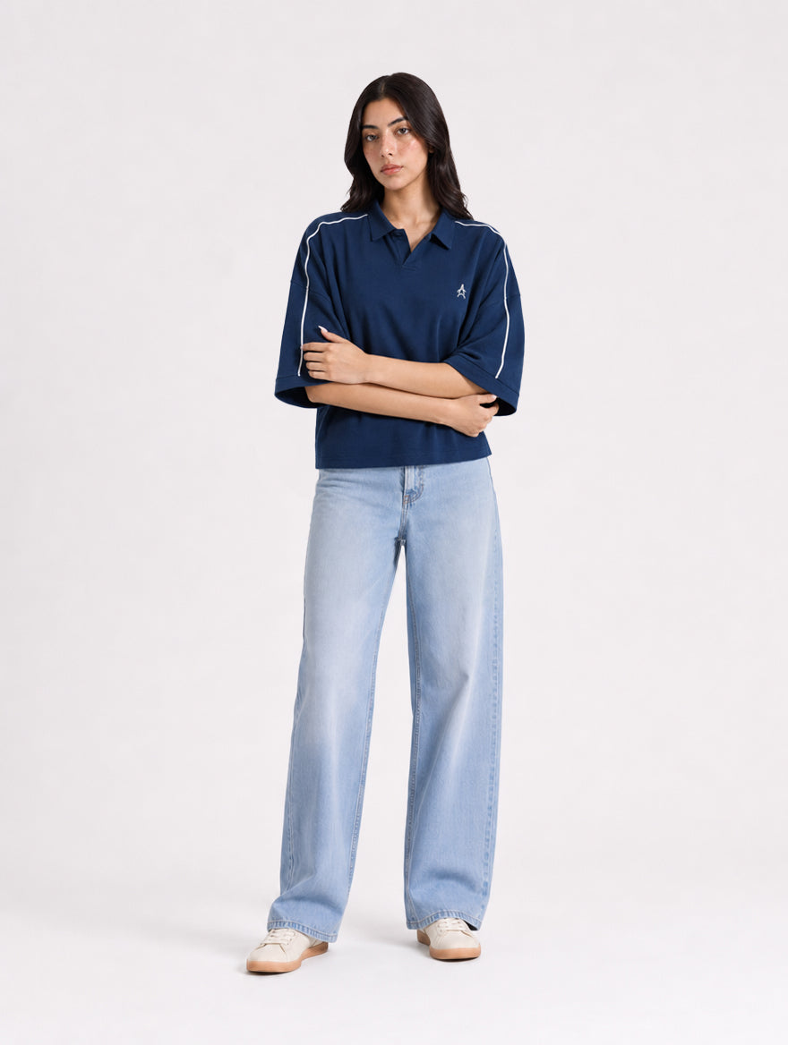 The Ark Piped Polo — Oxford Blue